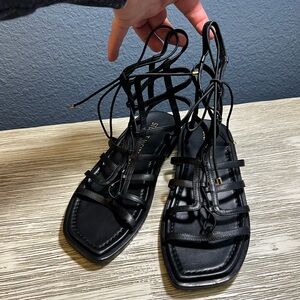 Stuart Weitzman Black Gladiator Strappy Sandals